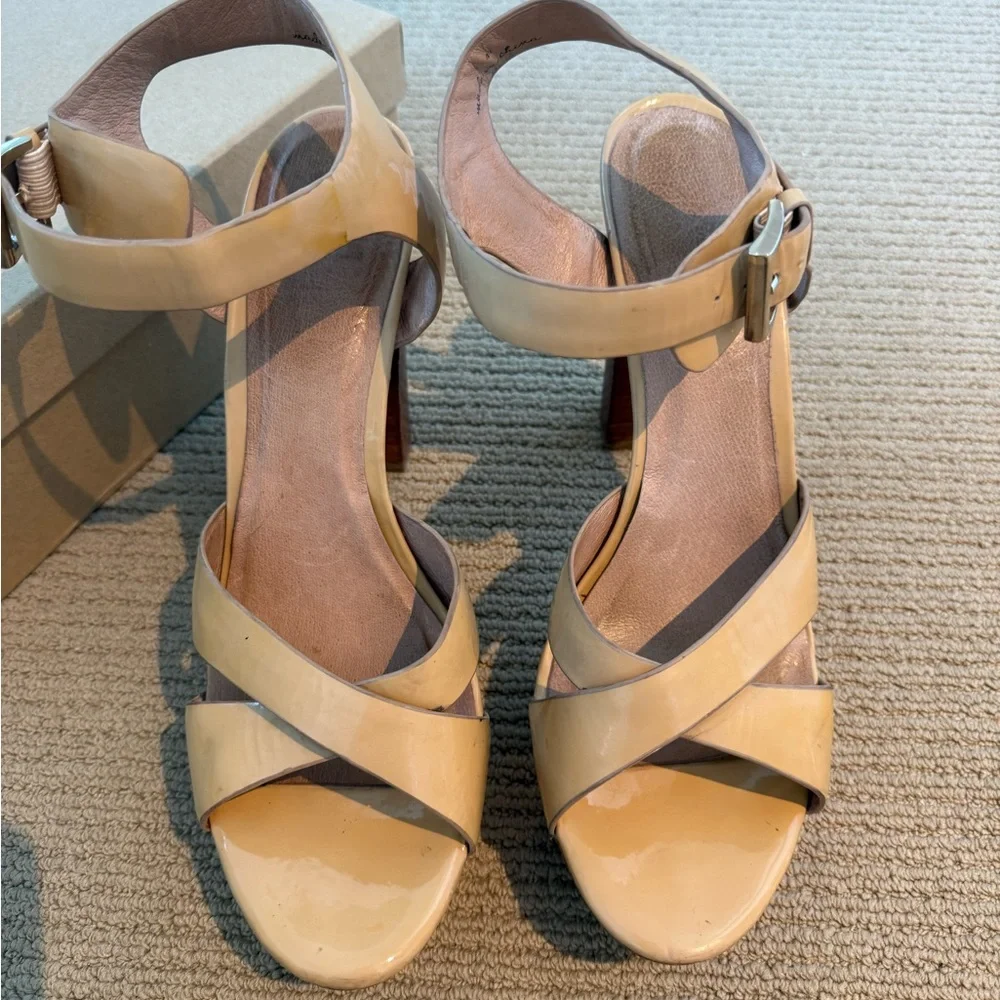 Joie Skyer Nude Beige Patent Platform Ankle Strap Sandals size 41 - Picture 7 of 10